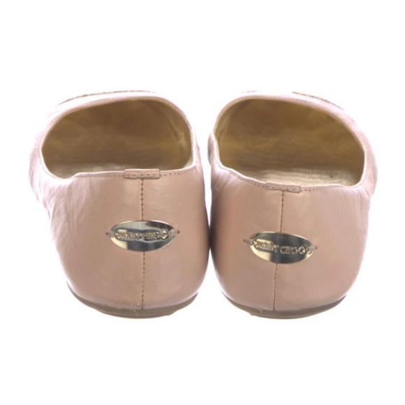 Jimmy Choo Leather Ballet Soft Biker Pink Ballet Flats Gold Cap Accents Sz 6.5 - Picture 4 of 13